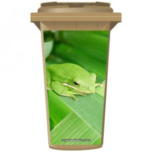 Green Frog On A Leaf Wheelie Bin Sticker Panel